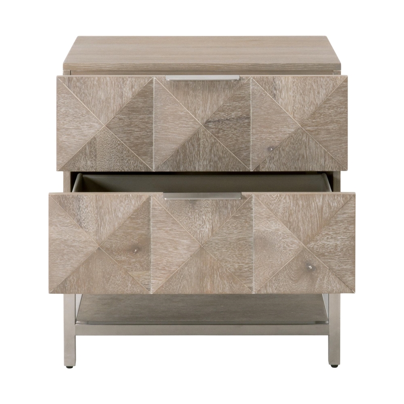 Pemberly Row Contemporary 2-Drawer Diamond Panel Wood Nightstand in Gray