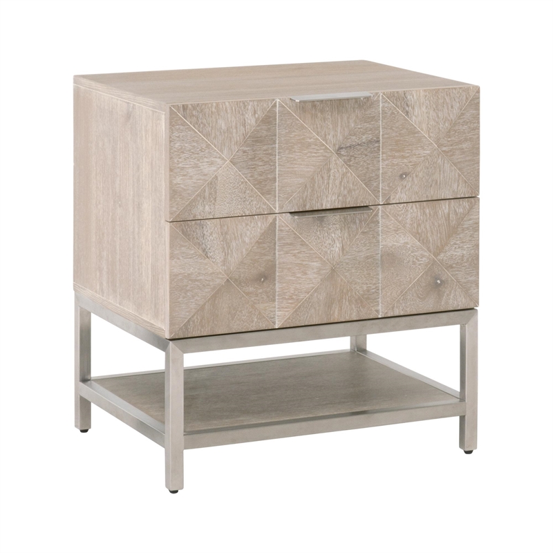 Pemberly Row Contemporary 2-Drawer Diamond Panel Wood Nightstand in Gray