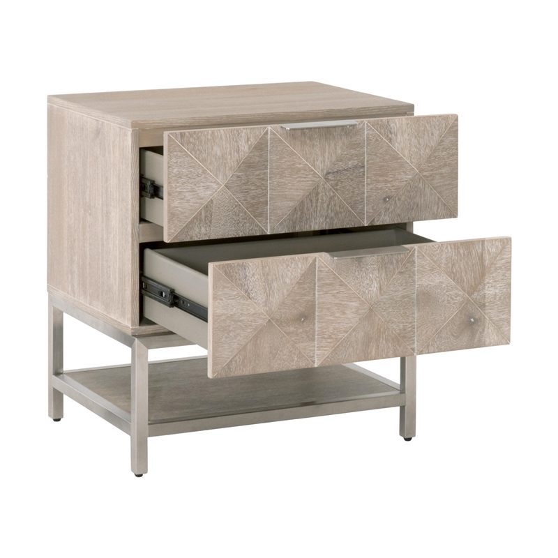 Pemberly Row Contemporary 2-Drawer Diamond Panel Wood Nightstand in Gray