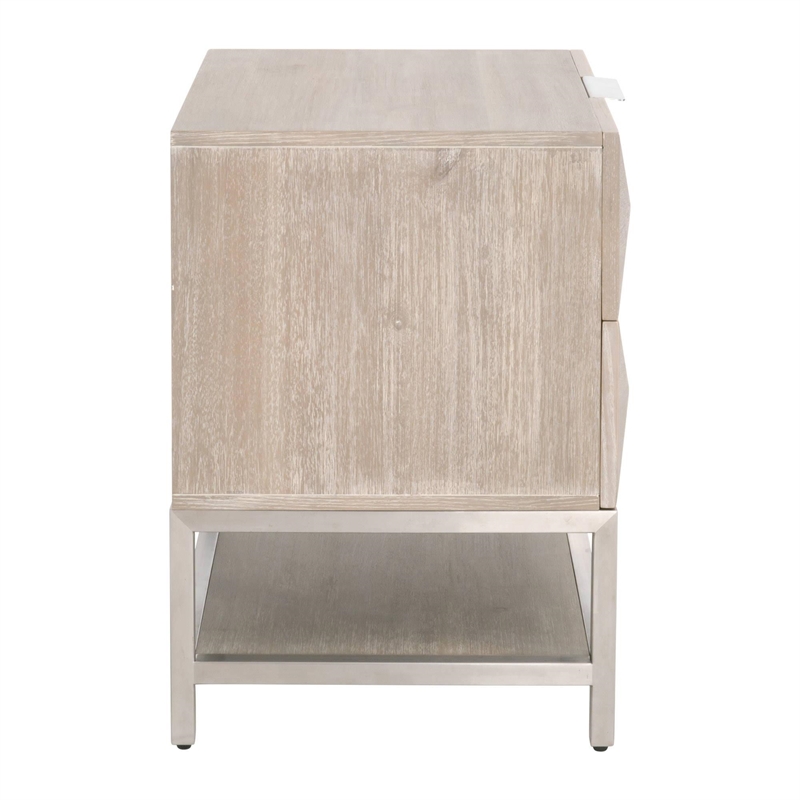 Pemberly Row Contemporary 2-Drawer Diamond Panel Wood Nightstand in Gray