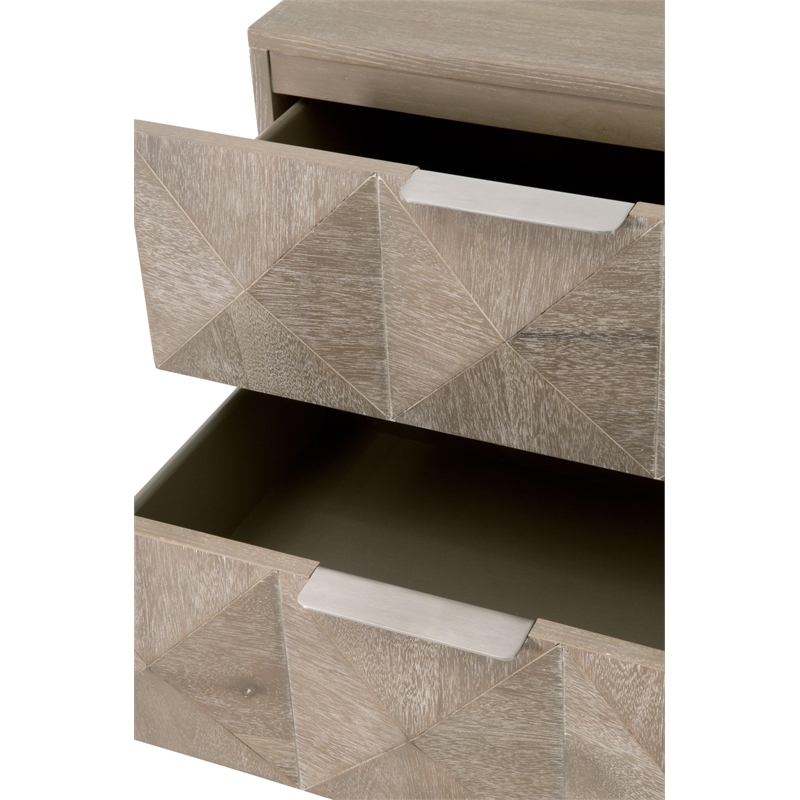 Pemberly Row Contemporary 2-Drawer Diamond Panel Wood Nightstand in Gray