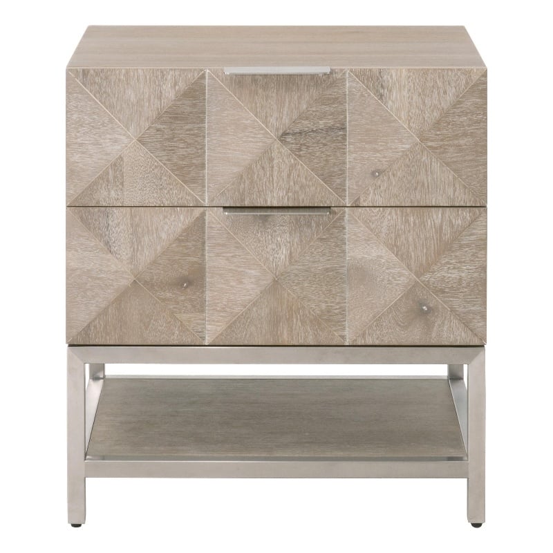 Pemberly Row Contemporary 2-Drawer Diamond Panel Wood Nightstand in Gray