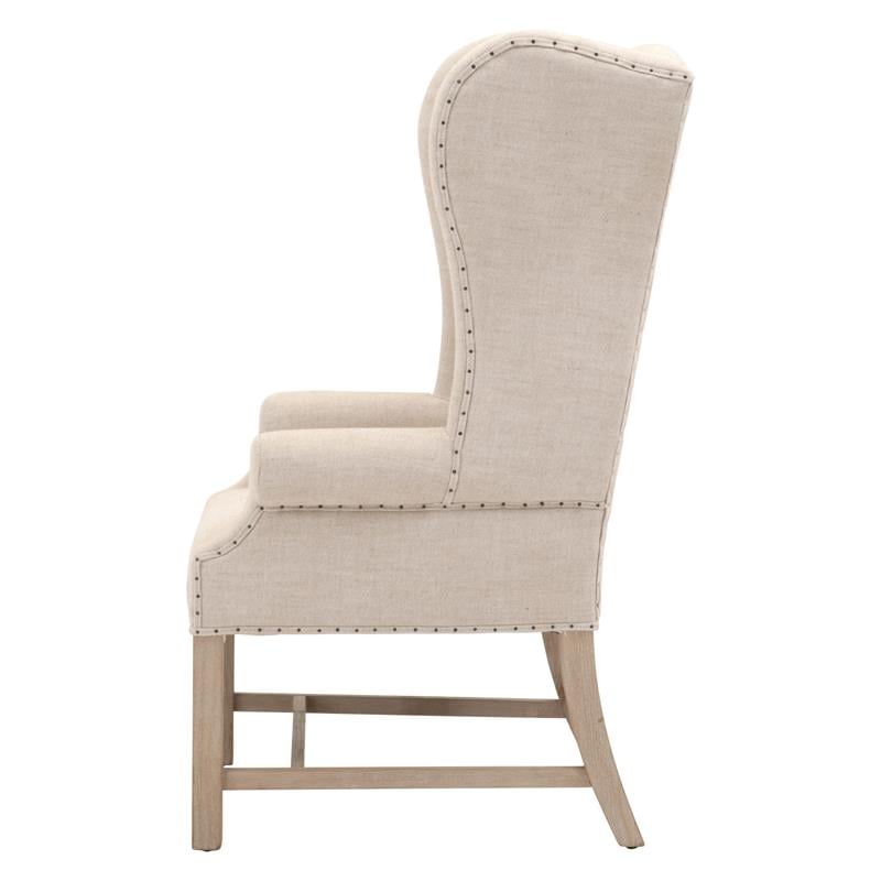 Pemberly Row Wingback Fabric Dining Arm Chair in Bisque Beige