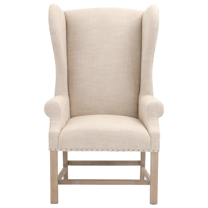 Pemberly Row Wingback Fabric Dining Arm Chair in Bisque Beige