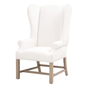 Pemberly Row Contemporary Wingback Fabric Dining Arm Chair in White/Gray