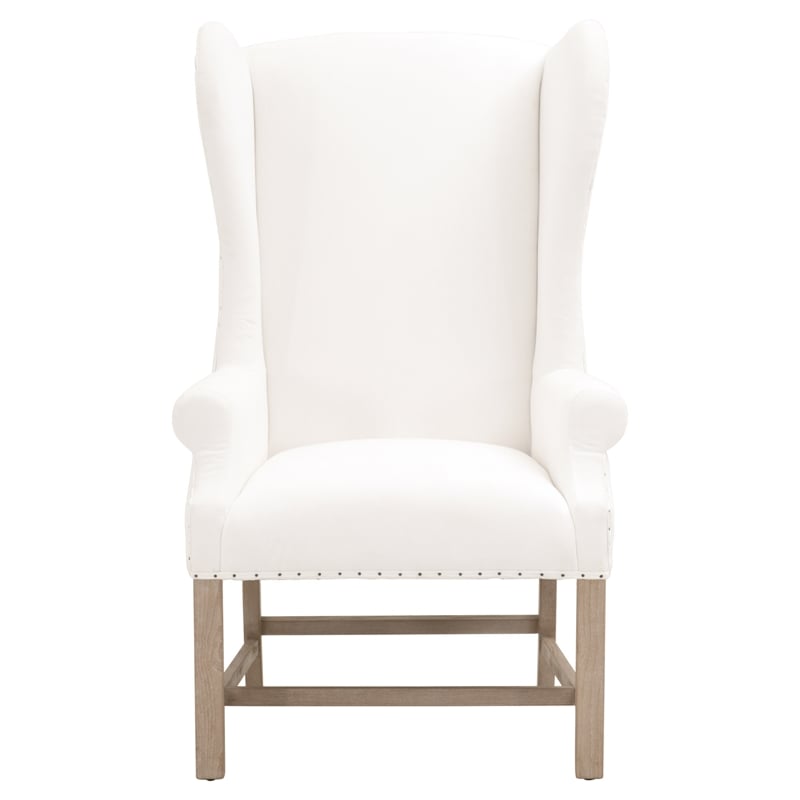 Pemberly Row Contemporary Wingback Fabric Dining Arm Chair in White/Gray