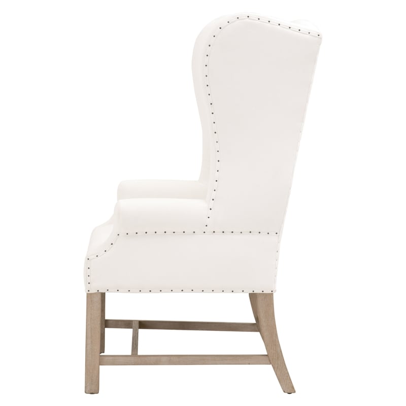 Pemberly Row Contemporary Wingback Fabric Dining Arm Chair in White/Gray