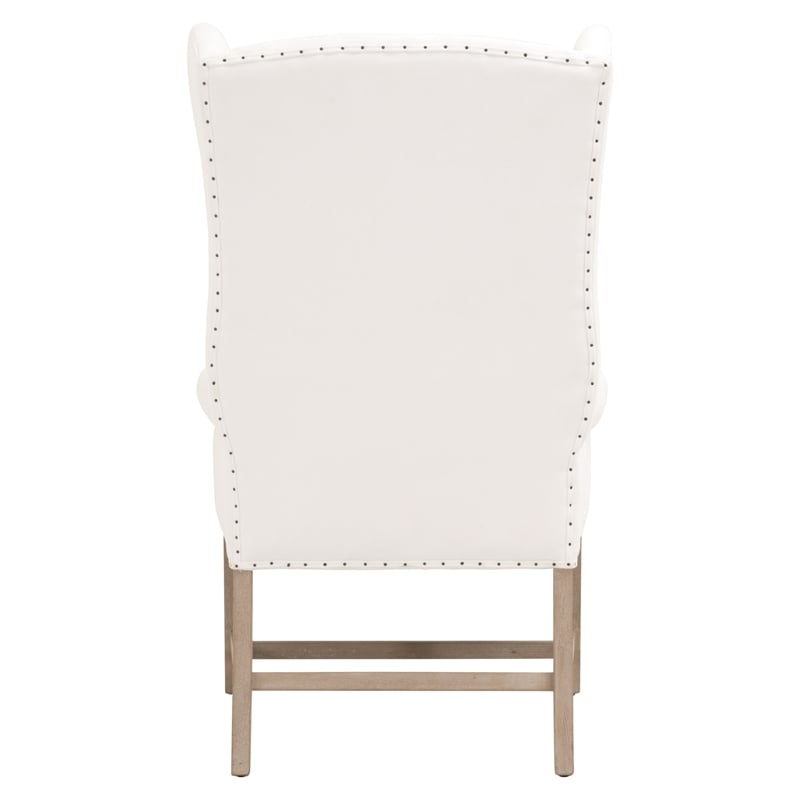 Pemberly Row Contemporary Wingback Fabric Dining Arm Chair in White/Gray