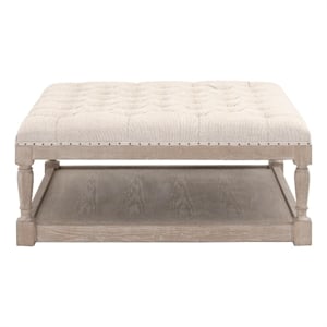 Pemberly Row Button-Tufted Upholstered Fabric Coffee Table in Beige