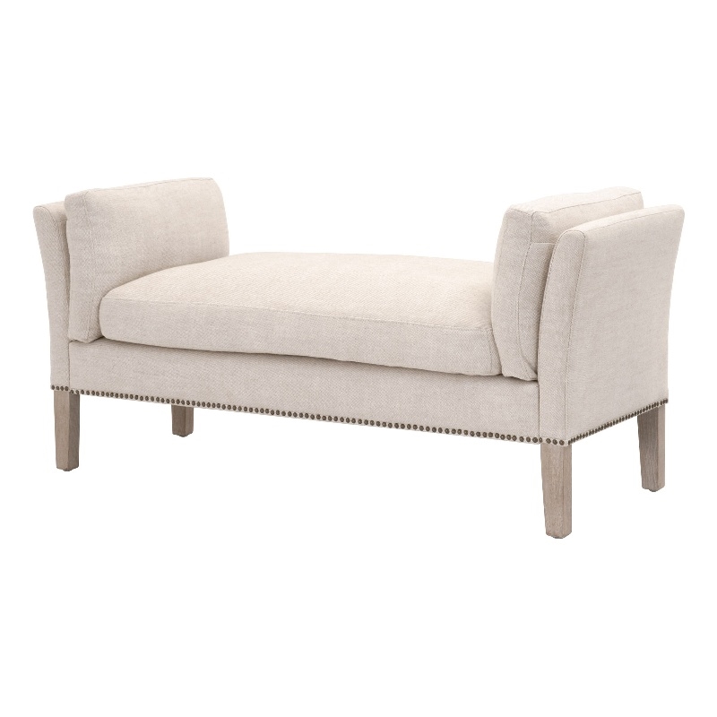 Pemberly Row Upholstered Linen Bench With Removable Cushion in Bisque Beige