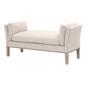 Pemberly Row Upholstered Linen Bench With Removable Cushion in Bisque Beige