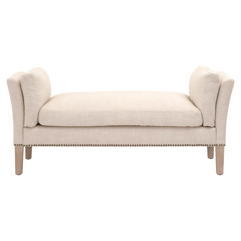 Pemberly Row Upholstered Linen Bench With Removable Cushion in Bisque Beige