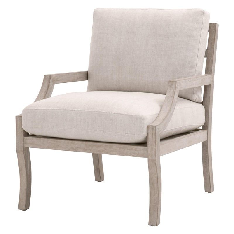 Pemberly Row Contemporary Slatted Back Beech Wood Club Chair in Beige