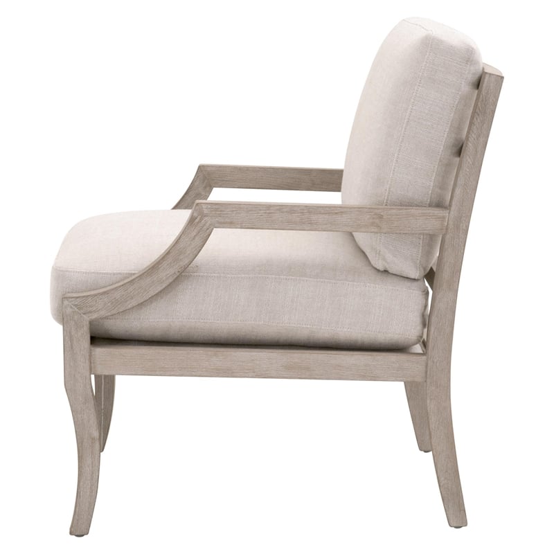 Pemberly Row Contemporary Slatted Back Beech Wood Club Chair in Beige