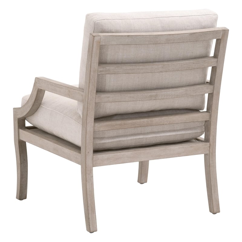Pemberly Row Contemporary Slatted Back Beech Wood Club Chair in Beige
