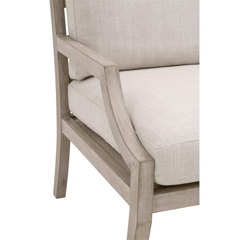 Pemberly Row Contemporary Slatted Back Beech Wood Club Chair in Beige