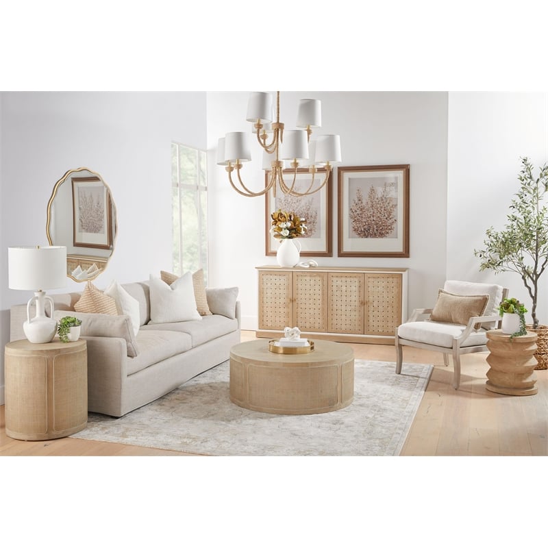 Pemberly Row Contemporary Slatted Back Beech Wood Club Chair in Beige