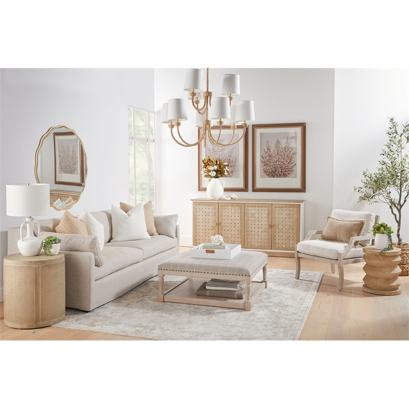 Pemberly Row Contemporary Slatted Back Beech Wood Club Chair in Beige