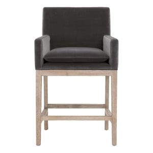 Pemberly Row 27&quot Velvet Counter Stool With Solid Oak Base in Gray