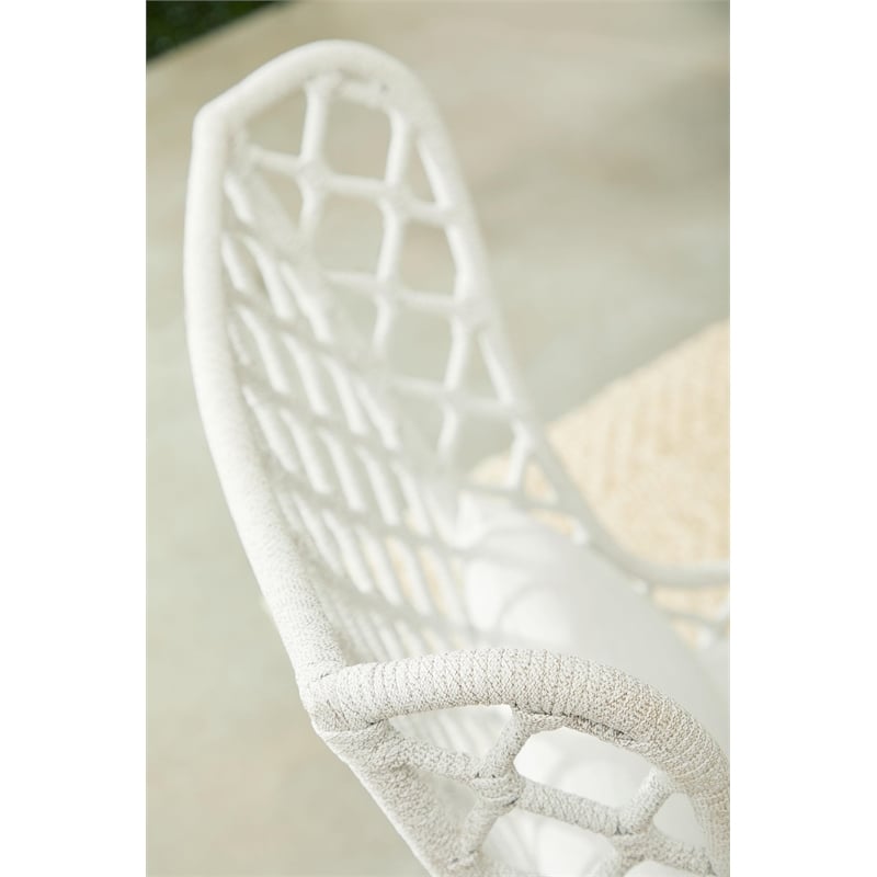 Pemberly Row Contemporary Rope Weave Outdoor Wingback Chair in Off White