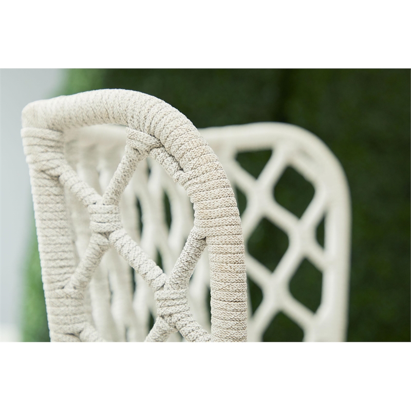 Pemberly Row Contemporary Rope Weave Outdoor Wingback Chair in Off White