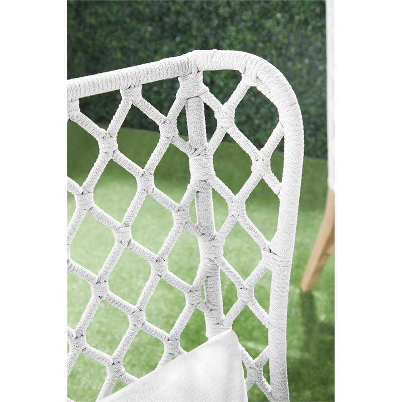 Pemberly Row Contemporary Rope Weave Outdoor Wingback Chair in Off White