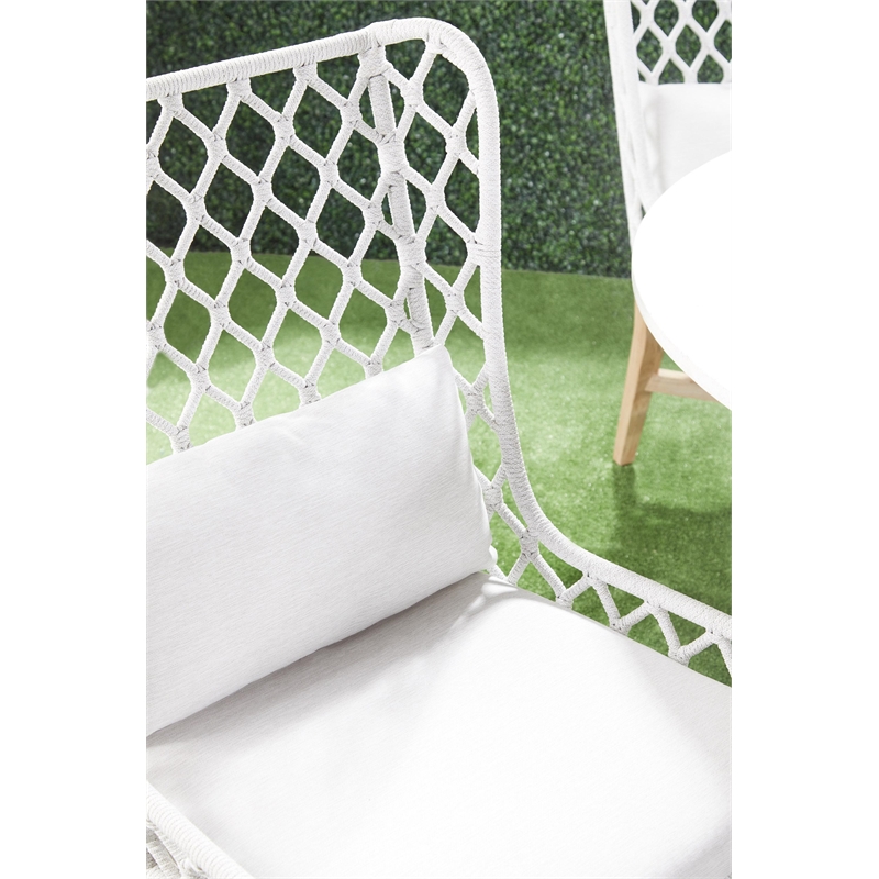 Pemberly Row Contemporary Rope Weave Outdoor Wingback Chair in Off White