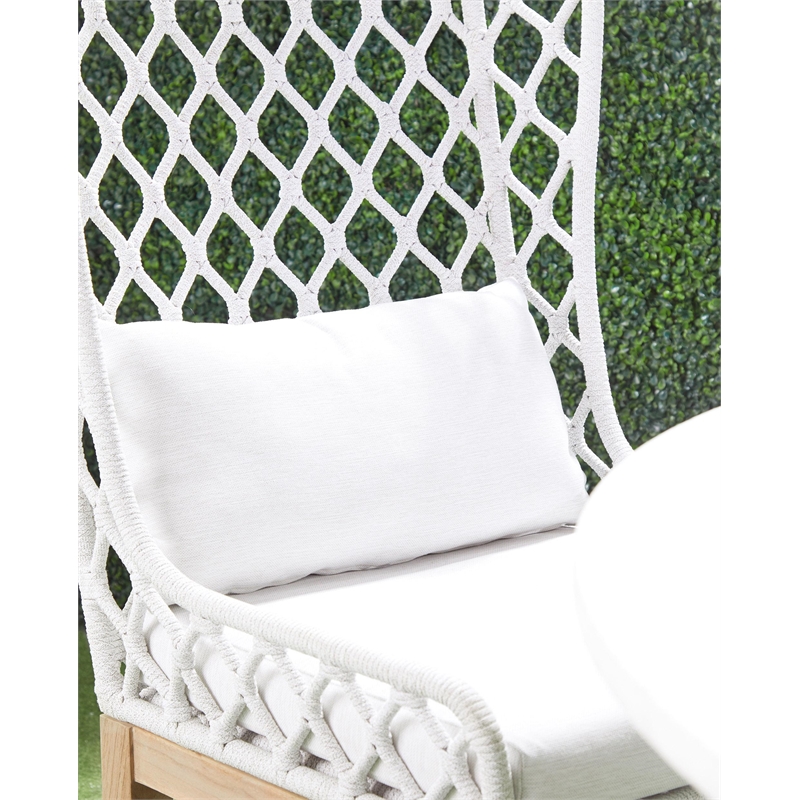 Pemberly Row Contemporary Rope Weave Outdoor Wingback Chair in Off White