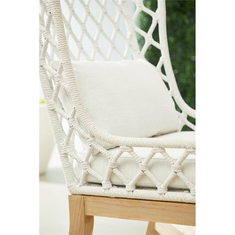 Pemberly Row Contemporary Rope Weave Outdoor Wingback Chair in Off White