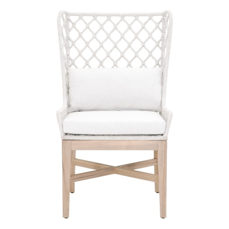 Pemberly Row Contemporary Rope Weave Outdoor Wingback Chair in Off White