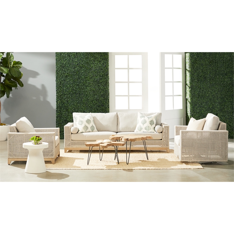 Pemberly Row Rope Weave Outdoor Sofa Chair With Cushions in Gray