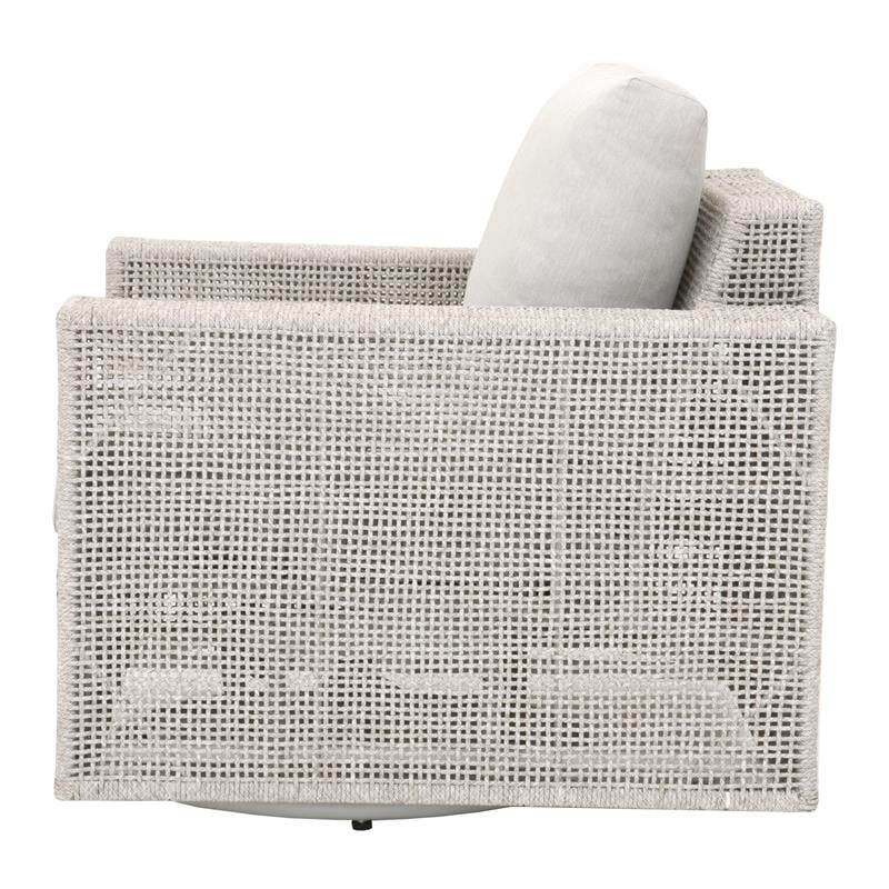 Pemberly Row Contemporary Rope Weave Swivel Outdoor Rocker Chair in Gray