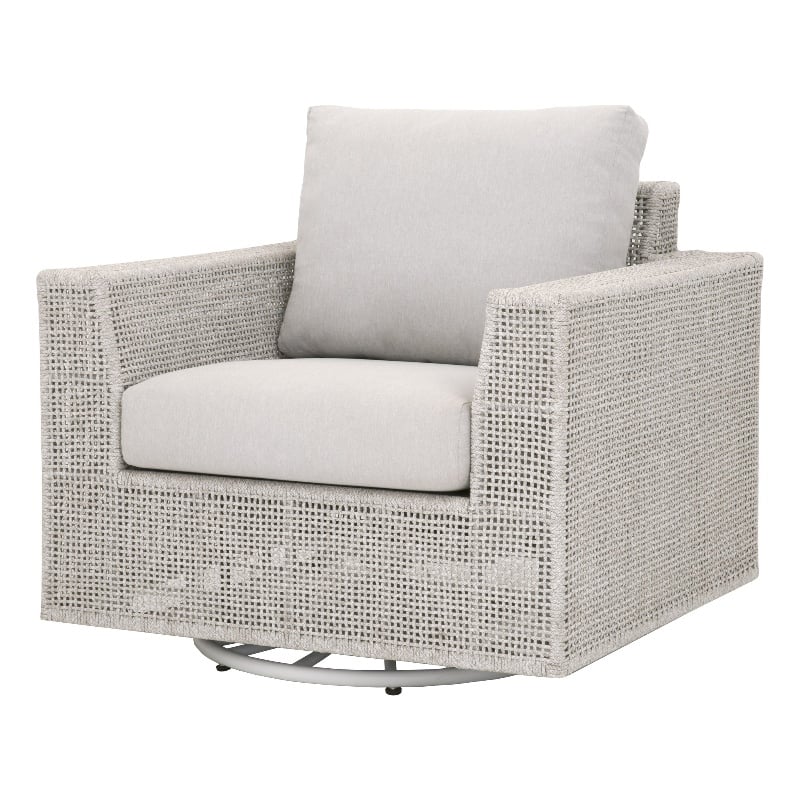 Pemberly Row Contemporary Rope Weave Swivel Outdoor Rocker Chair in Gray