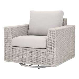 Pemberly Row Contemporary Rope Weave Swivel Outdoor Rocker Chair in Gray