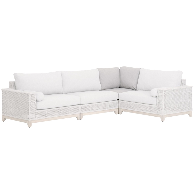 Pemberly Row Modular Rope Weave Outdoor Corner Chair in Gray