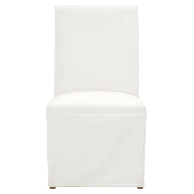Pemberly Row Skirted Slipcover Fabric Dining Chair in White (Set of 2)