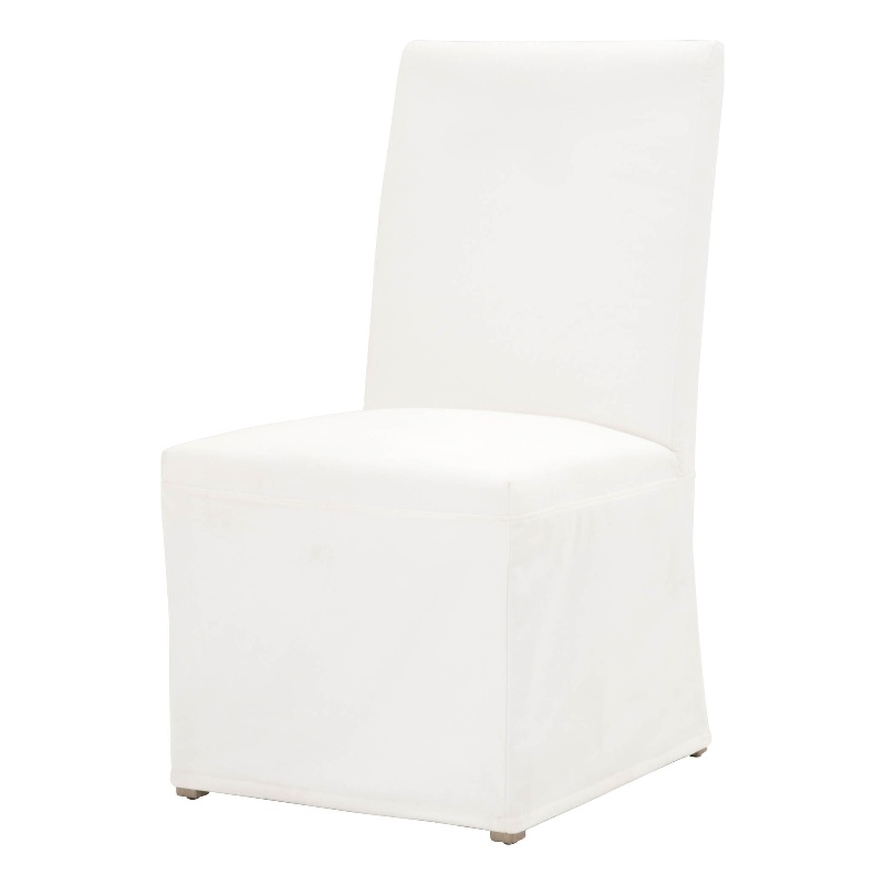 Pemberly Row Skirted Slipcover Fabric Dining Chair in White (Set of 2)