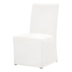 Pemberly Row Skirted Slipcover Fabric Dining Chair in White (Set of 2)