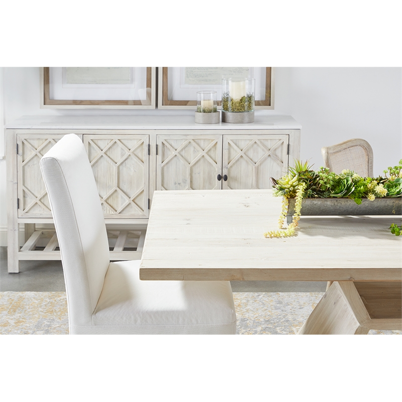 Pemberly Row Skirted Slipcover Fabric Dining Chair in White (Set of 2)