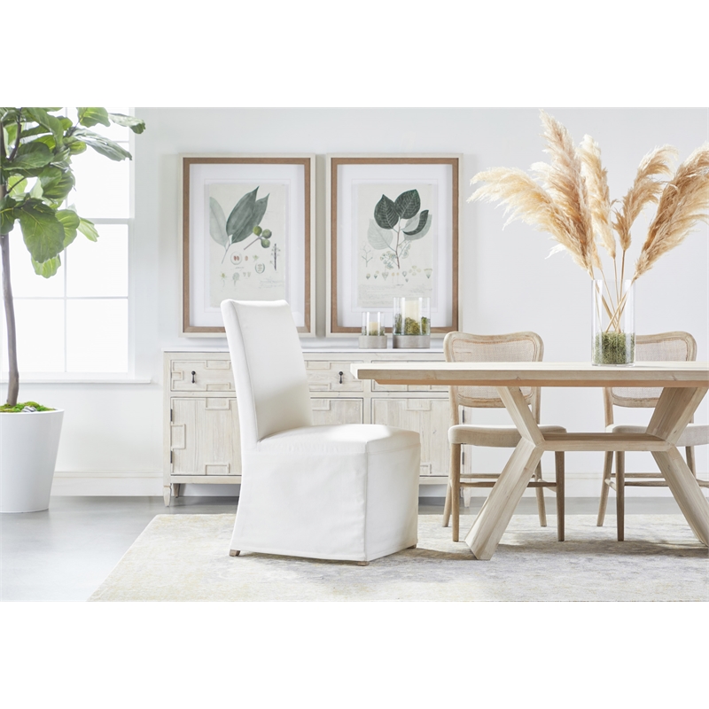 Pemberly Row Skirted Slipcover Fabric Dining Chair in White (Set of 2)