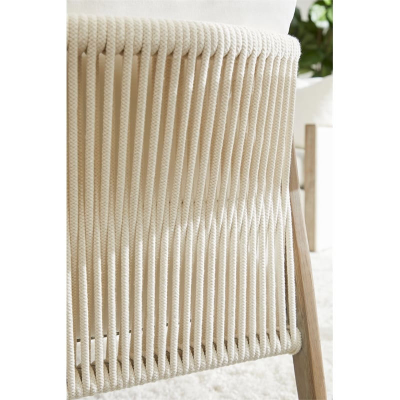 Pemberly Row Contemporary Rope Weave Reclaimed Oak Club Chair in White