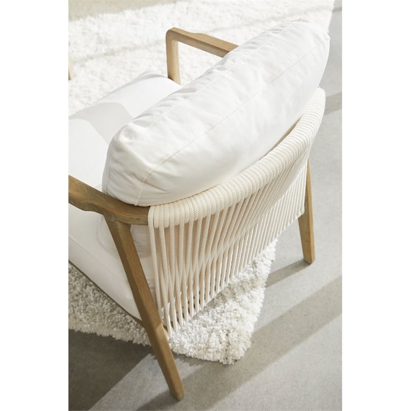 Pemberly Row Contemporary Rope Weave Reclaimed Oak Club Chair in White