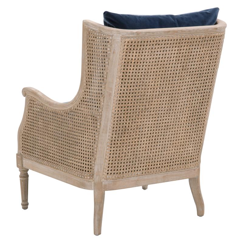 Pemberly Row Contemporary Cane Wingback Velvet Club Chair in Blue