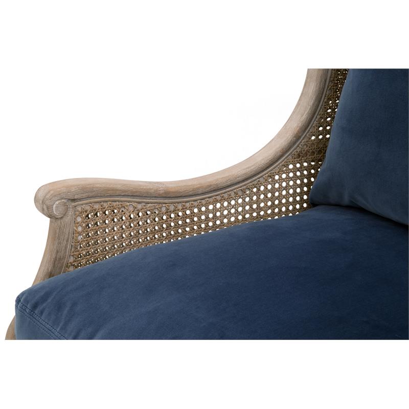 Pemberly Row Contemporary Cane Wingback Velvet Club Chair in Blue