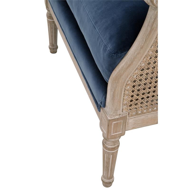 Pemberly Row Contemporary Cane Wingback Velvet Club Chair in Blue