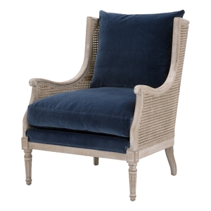 Pemberly Row Contemporary Cane Wingback Velvet Club Chair in Blue