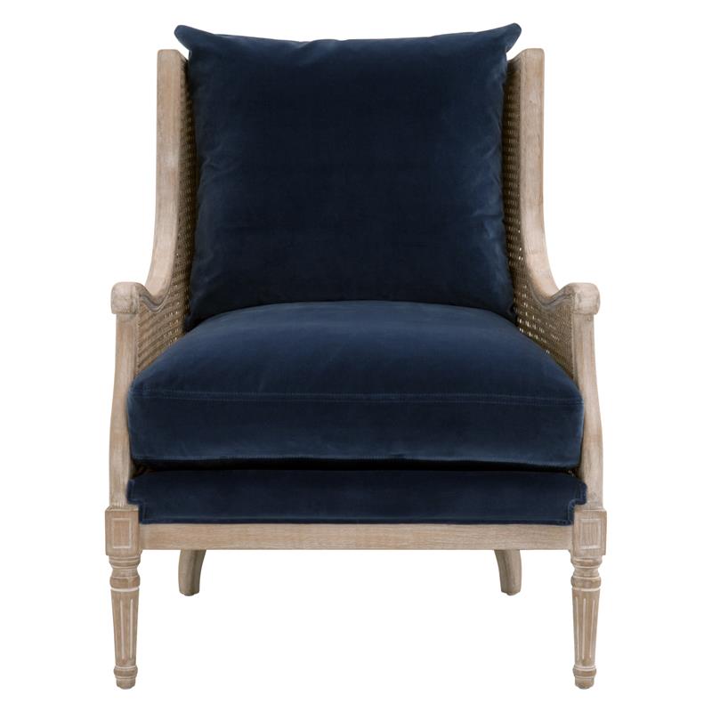 Pemberly Row Contemporary Cane Wingback Velvet Club Chair in Blue