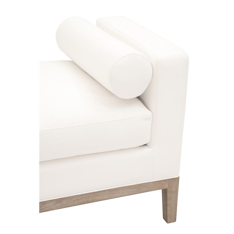 Pemberly Row Upholstered Oak Bench With Bolster Pillows in White