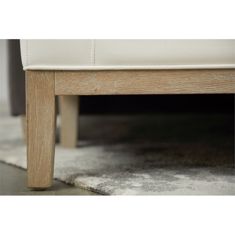 Pemberly Row Upholstered Oak Bench With Bolster Pillows in White
