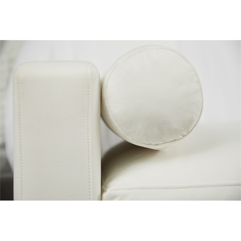 Pemberly Row Upholstered Oak Bench With Bolster Pillows in White